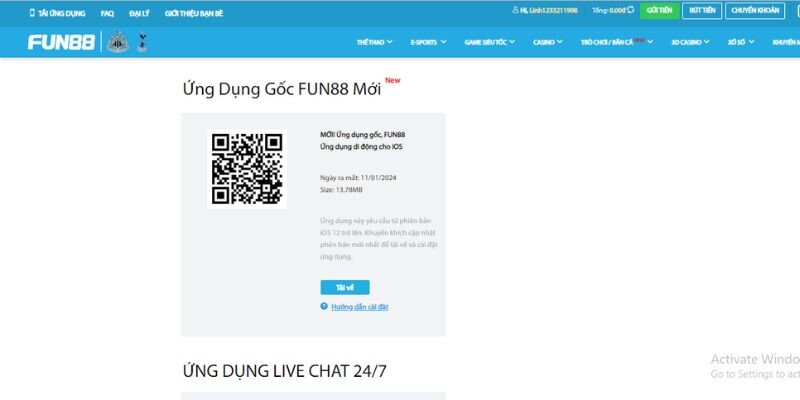 Quy trình tải app Fun88 đơn giản dành cho máy hệ điều hành IOS