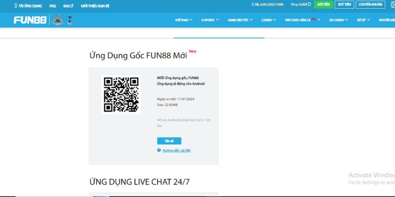 Quy trình tải app Fun88 dành cho máy hệ điều hành Android